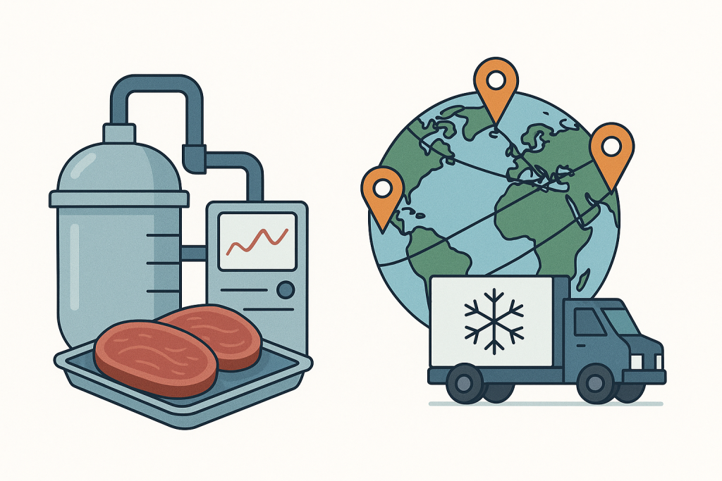 How cell-based meat could localize food production and reduce global refrigeration needs.
